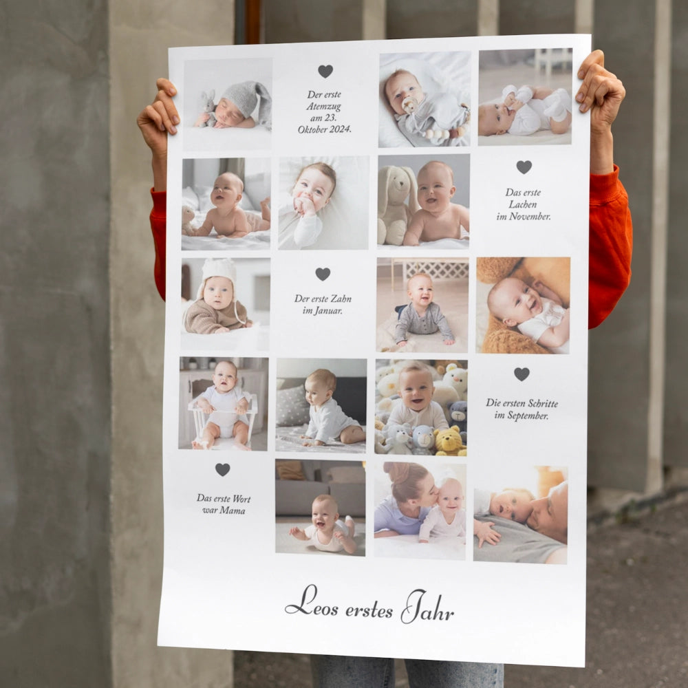 Personalisiertes Baby Poster "Erstes Jahr" – Mit eigenen Fotos und Texten
