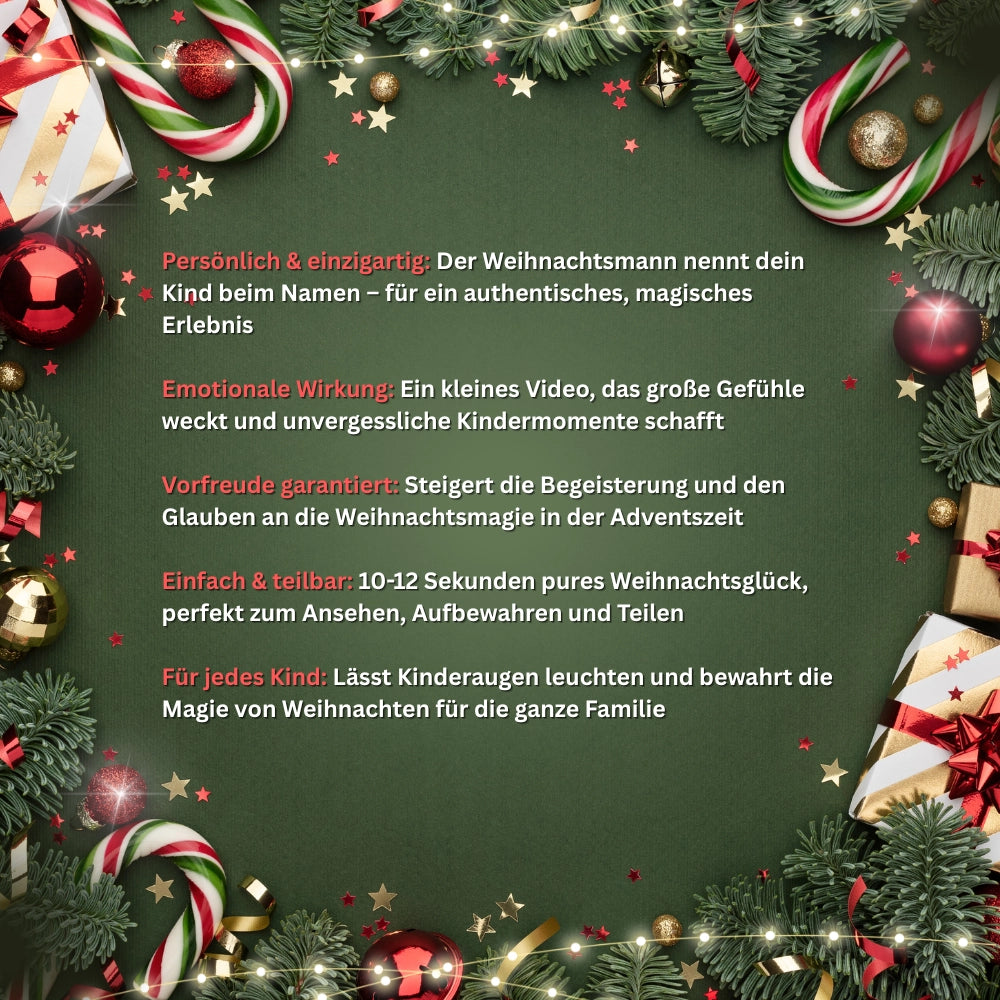 Weihnachtsmann-Video personalisiert mit Kindername - Persönliche Grüße vom Wiehnachtsmann