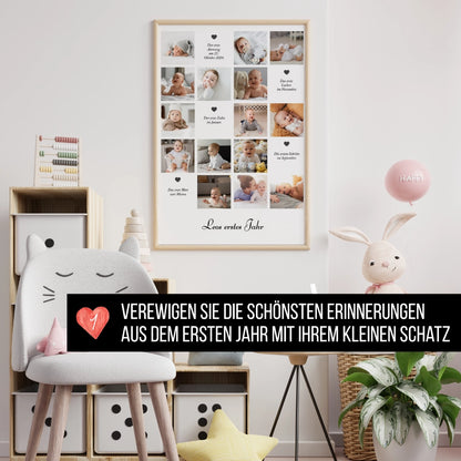 Personalisiertes Baby Poster "Erstes Jahr" – Mit eigenen Fotos und Texten