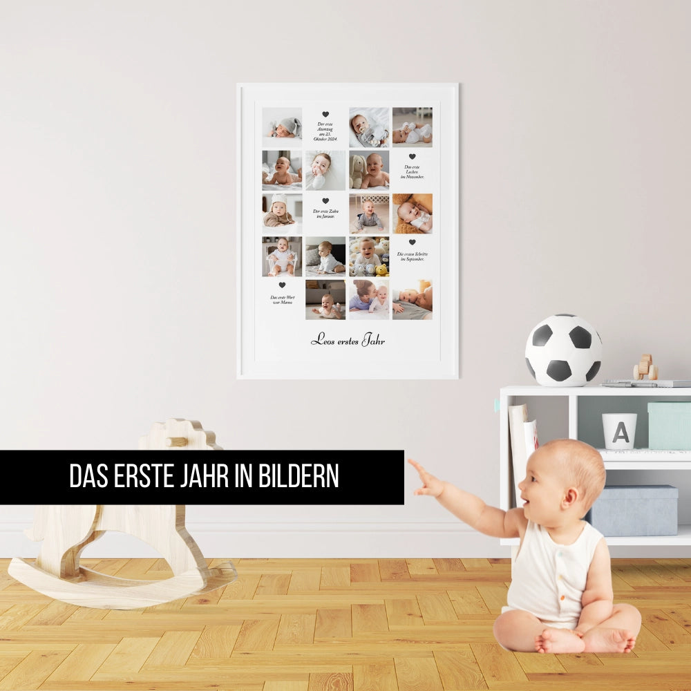 Personalisiertes Baby Poster "Erstes Jahr" – Mit eigenen Fotos und Texten