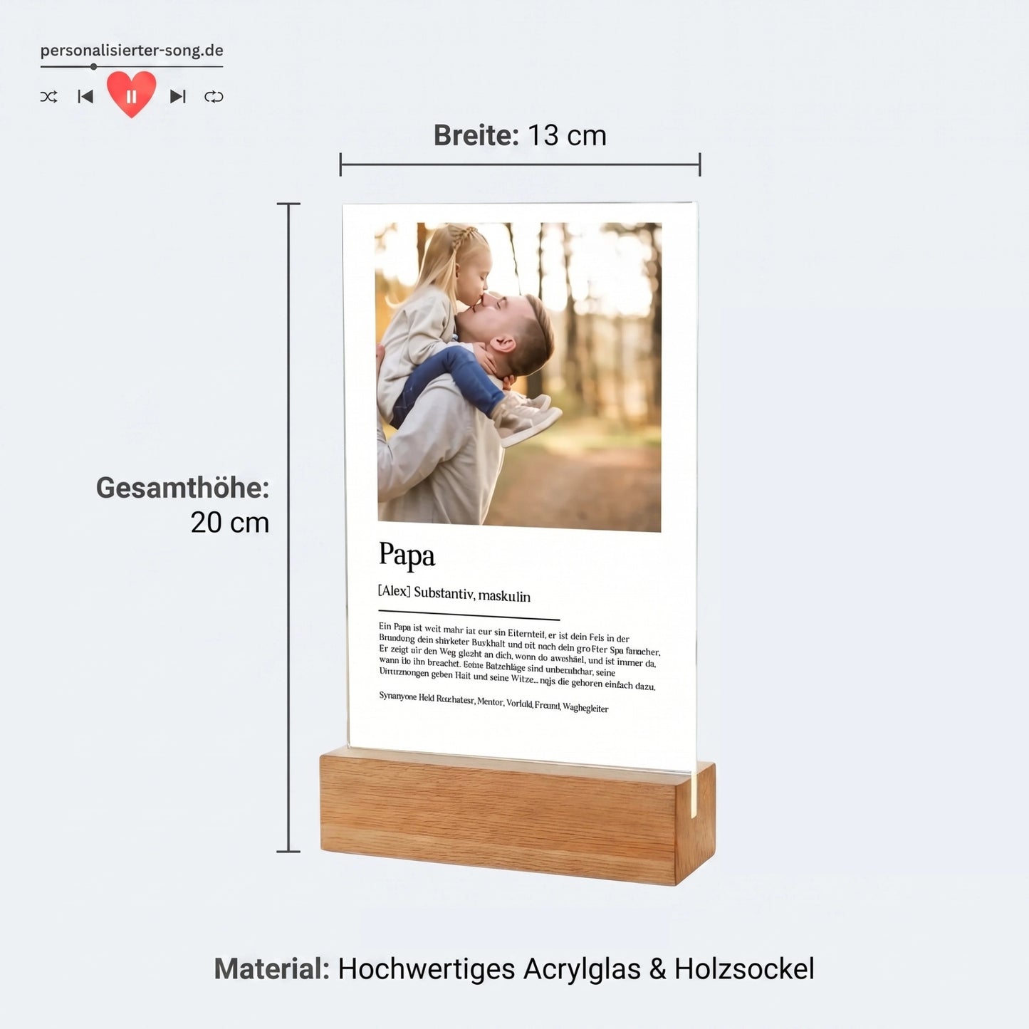Personalisiertes Geschenk für Papa – Acrylglas-Aufsteller mit Foto, Definition Papa| 13 × 20 × 0,3 cm