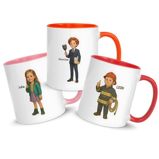Personalisierte Tasse mit Kinderberuf – Dein Kind als Feuerwehrmann, Ärztin oder Pilot!