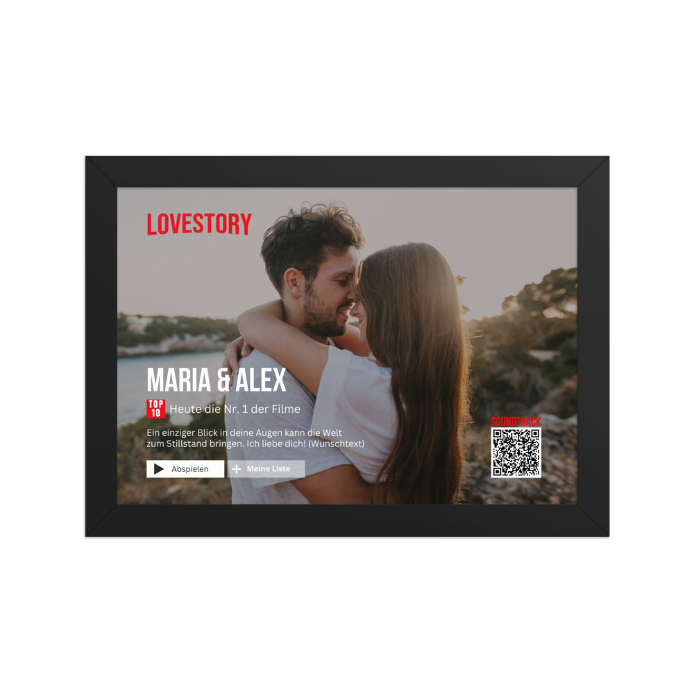 Personalisierbares Poster Lovestory - mit persönlichem Song (Gerahmtes Poster) - personalisiertes Geschenk