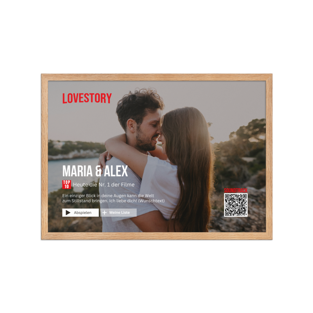 Personalisierbares Poster Lovestory - mit persönlichem Song (Gerahmtes Poster) - personalisiertes Geschenk