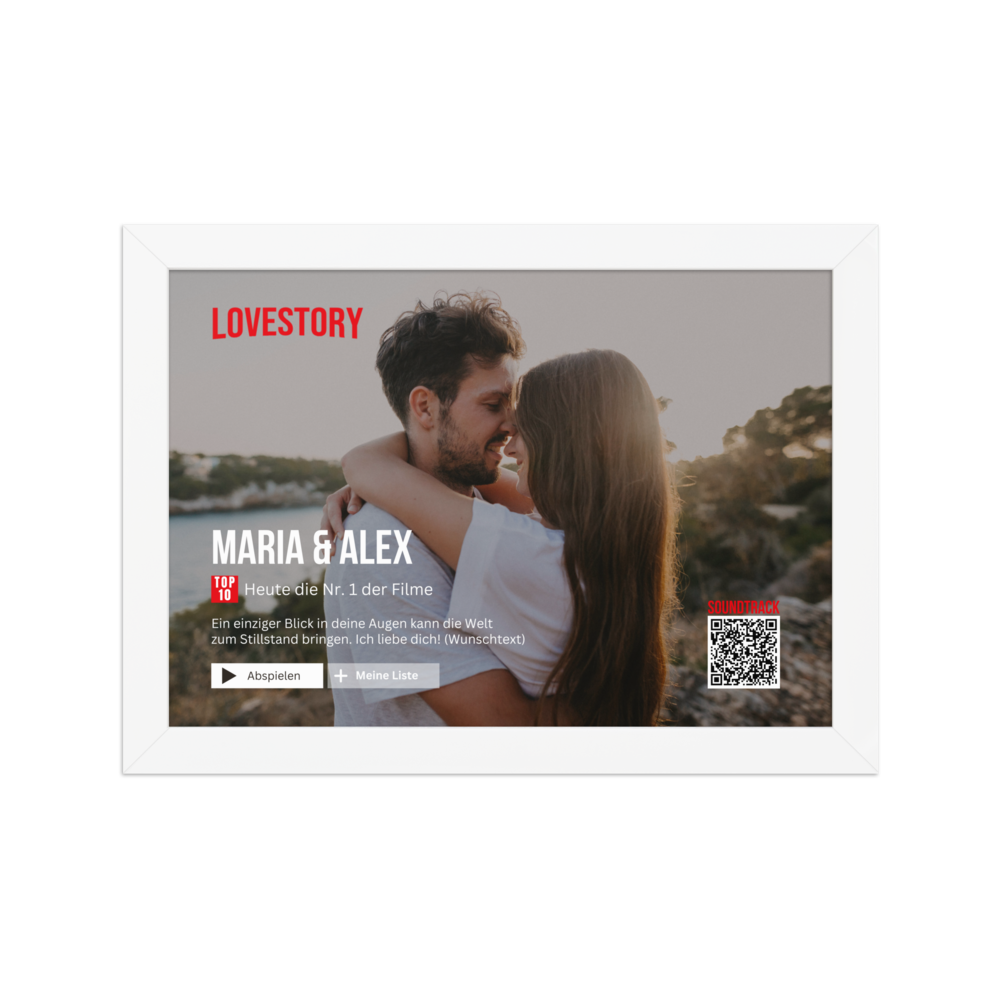 Personalisierbares Poster Lovestory - mit persönlichem Song (Gerahmtes Poster) - personalisiertes Geschenk