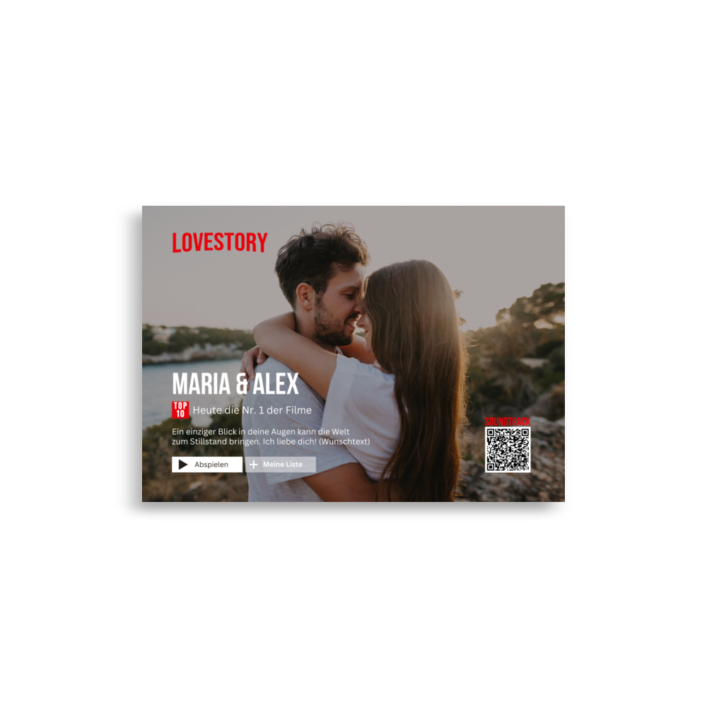 Digitales personalisierbares Poster Lovestory zum selber Drucker mit persönlichem Song - personalisiertes Geschenk