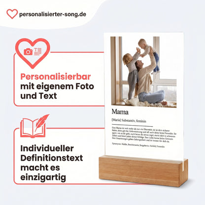 Personalisiertes Geschenk für Mama – Acrylglas-Aufsteller mit Foto, Definition Mama | 13 × 20 × 0,3 cm