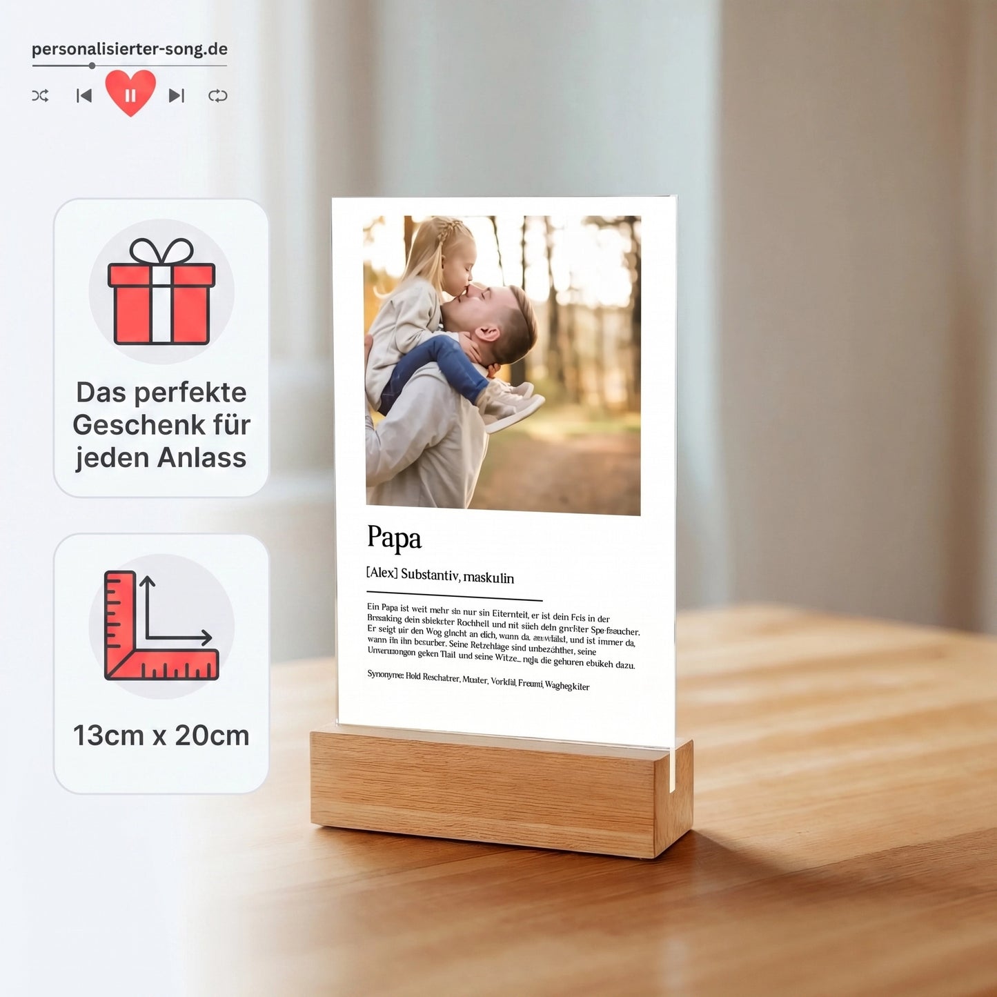 Personalisiertes Geschenk für Papa – Acrylglas-Aufsteller mit Foto, Definition Papa| 13 × 20 × 0,3 cm