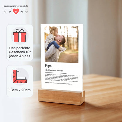 Personalisiertes Geschenk für Papa – Acrylglas-Aufsteller mit Foto, Definition Papa| 13 × 20 × 0,3 cm