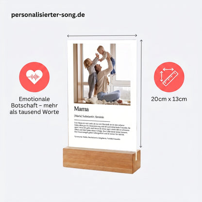 Personalisiertes Geschenk für Mama – Acrylglas-Aufsteller mit Foto, Definition Mama | 13 × 20 × 0,3 cm